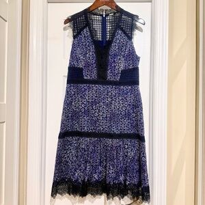 Elie Tahari Blue and Black Lace Dress Size 10